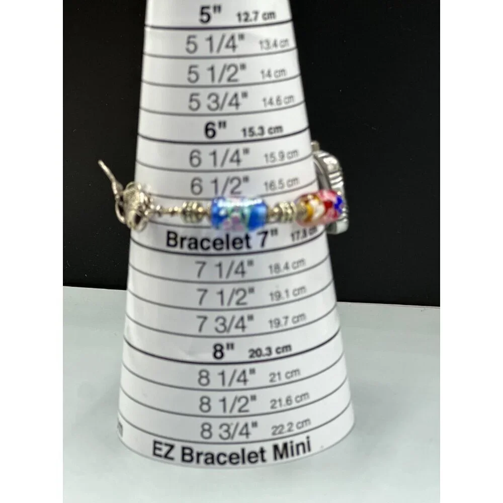 Geneva Watch Women Silver Tone Floral Glass Bead Bracelet New Battery 7 Inch